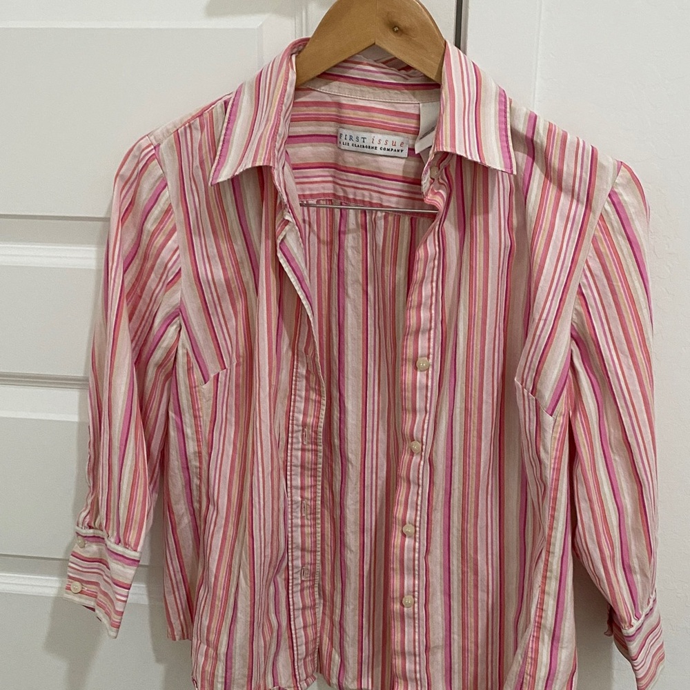 First issue Pink and White Striped Button Down Shirt
